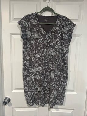 Pure Jill 100% cotton Casual Gray Floral V-Neck Mini Dress